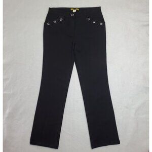 ACORN Dress Pants Floral Buttons Black Slacks Womens 4